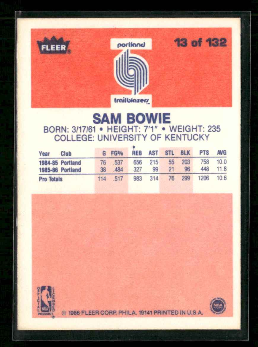 1986-87 Fleer Sam Bowie Rookie #13