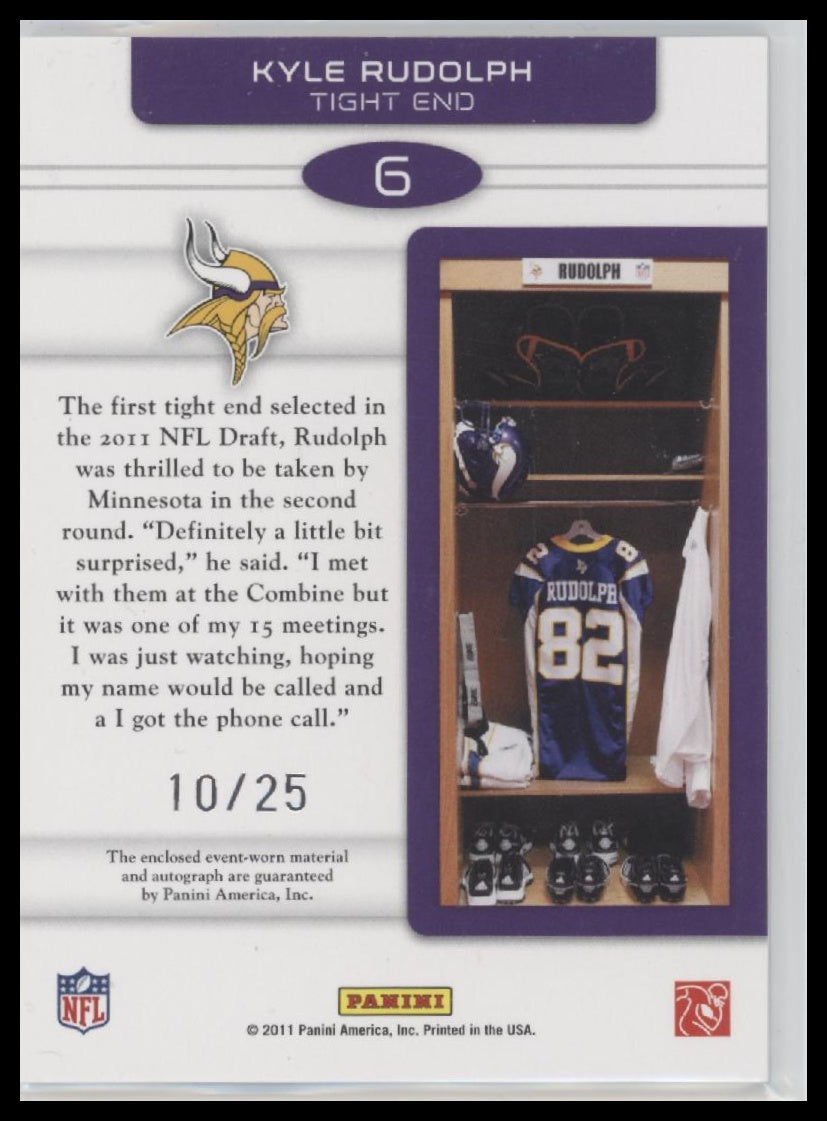 2011 Panini R&S Dress for Success Jerseys Prime Auto Kyle Rudolph #/25 #6
