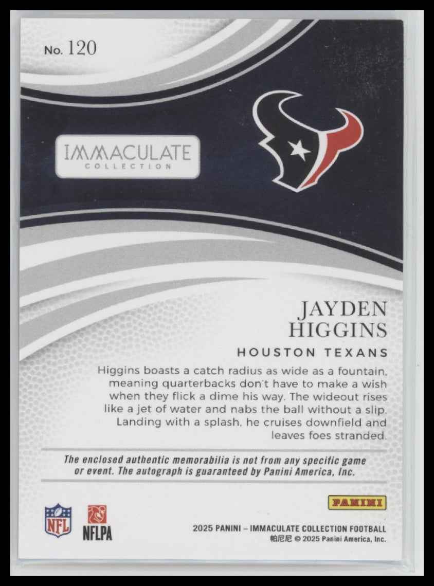 2025 Panini Immaculate Collection Jayden Higgins Rookie #/99 Auto #120