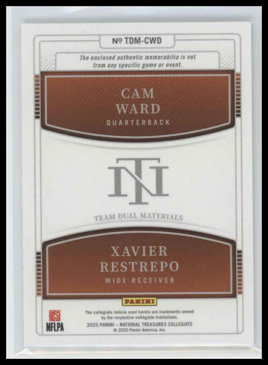 2025 Panini N.T. Dual Materials Blue Cam Ward / Xavier Restrepo #/75 #TDM-CWXR