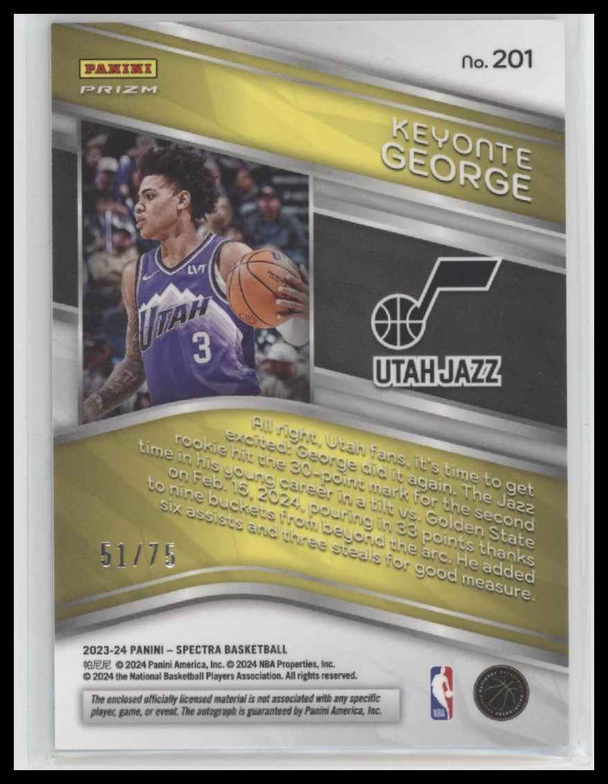 2023-24 Panini Spectra Rookie Jersey Auto Supernova Keyonte George #/75 #201