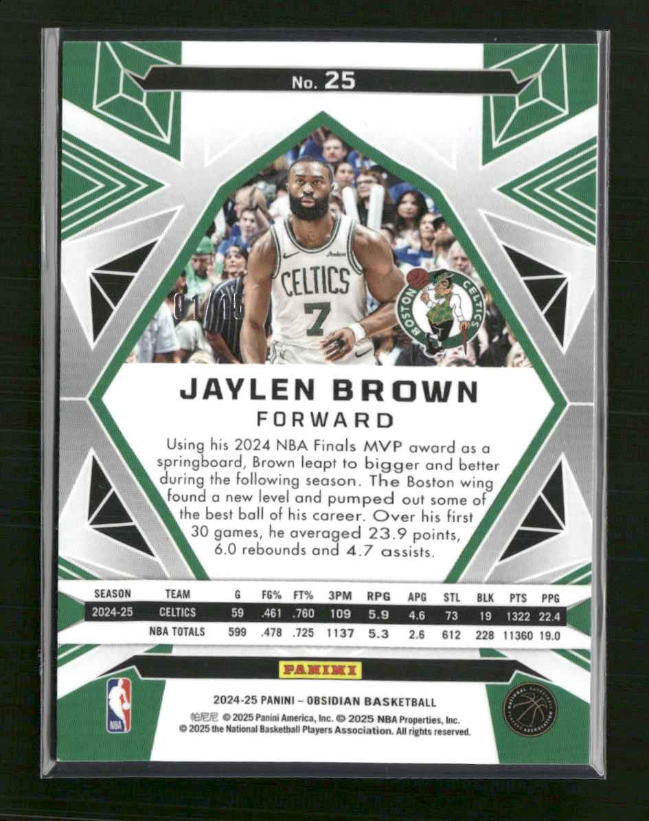 2024-25 Panini Obsidian Electric Etch Hot Springs Jaylen Brown #/15 #25