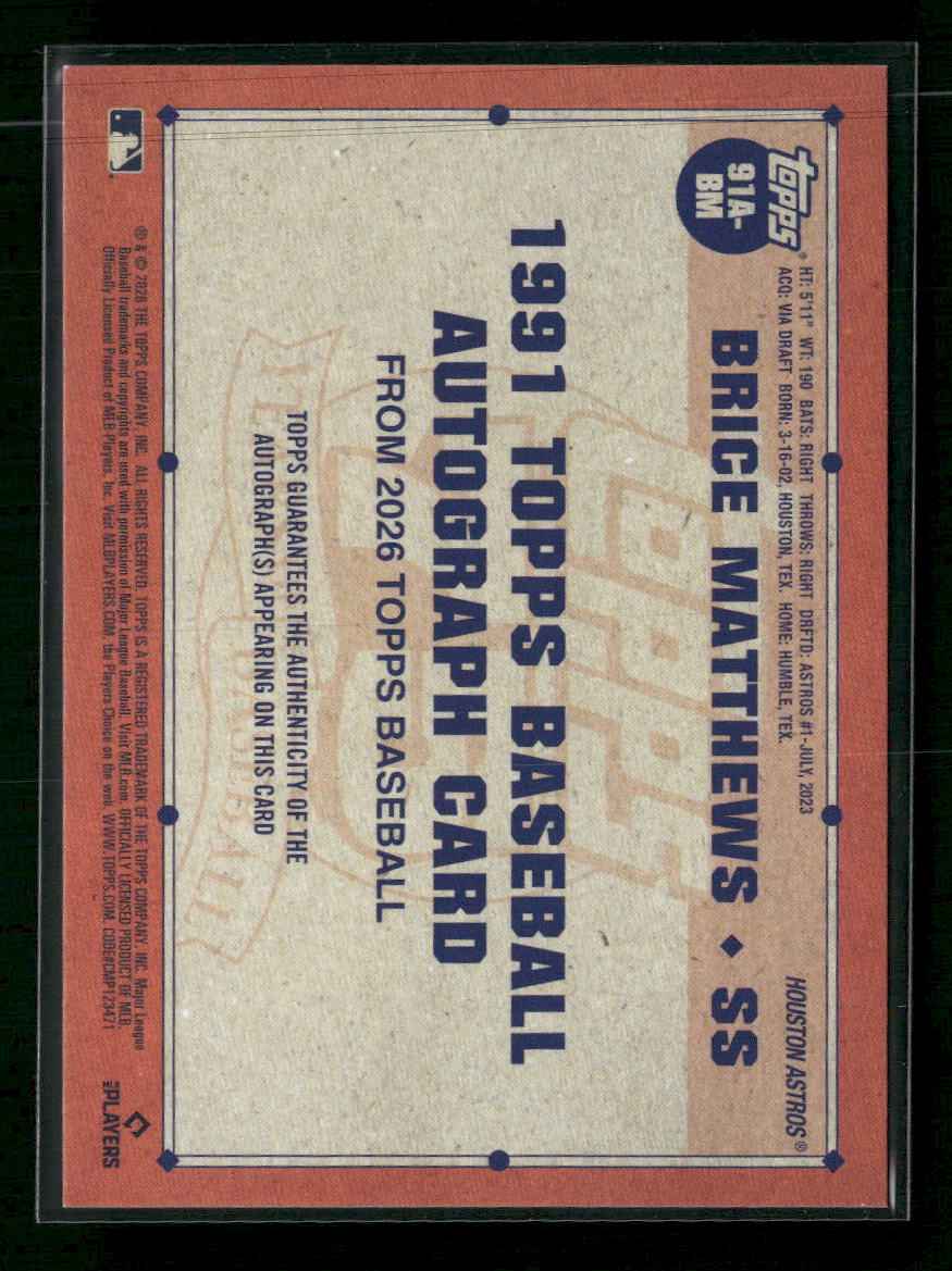 2026 Topps 1991 Topps Baseball 35th Anniversary Brice Matthews Auto #91A-BM