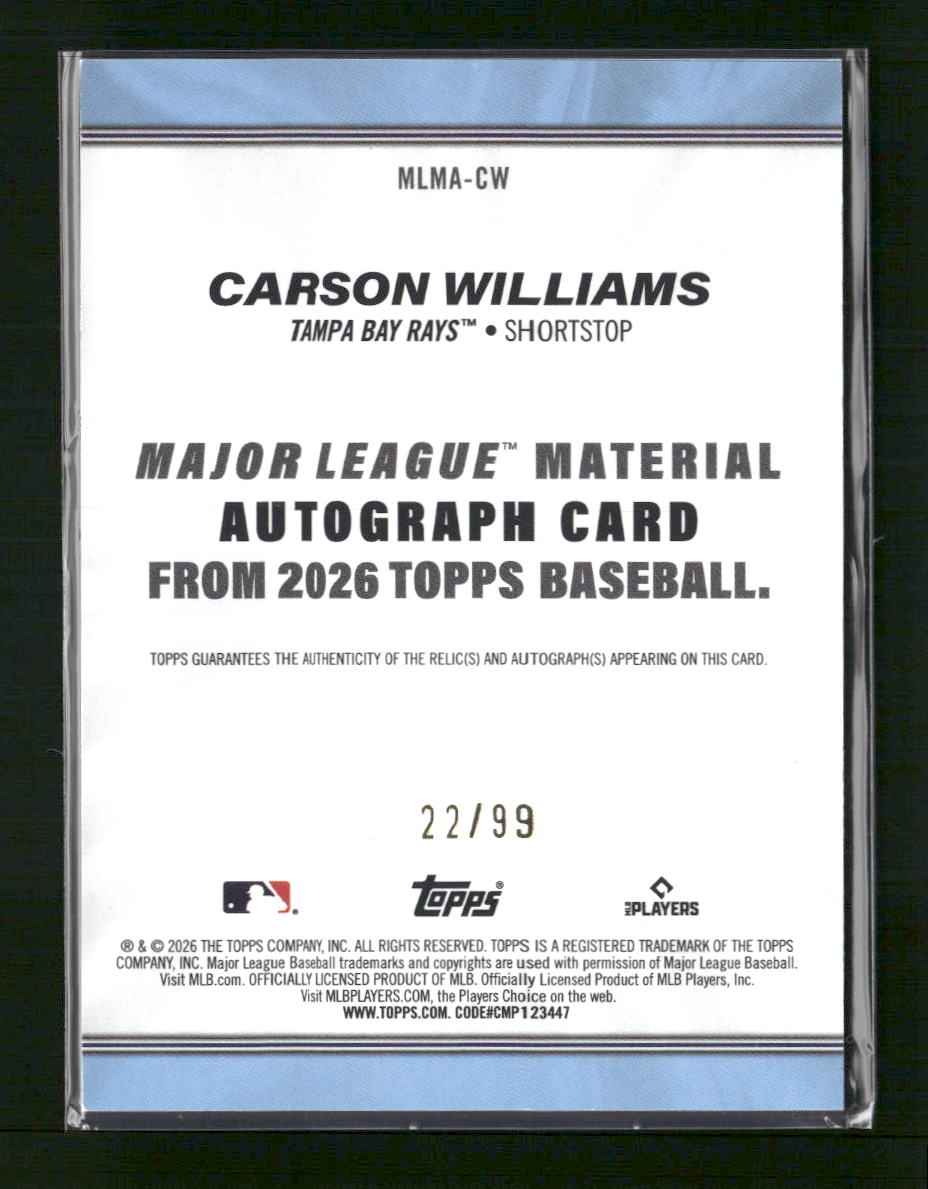 2026 Topps Major League Materials Green Carson Williams #/99 Auto #MLMA-CW