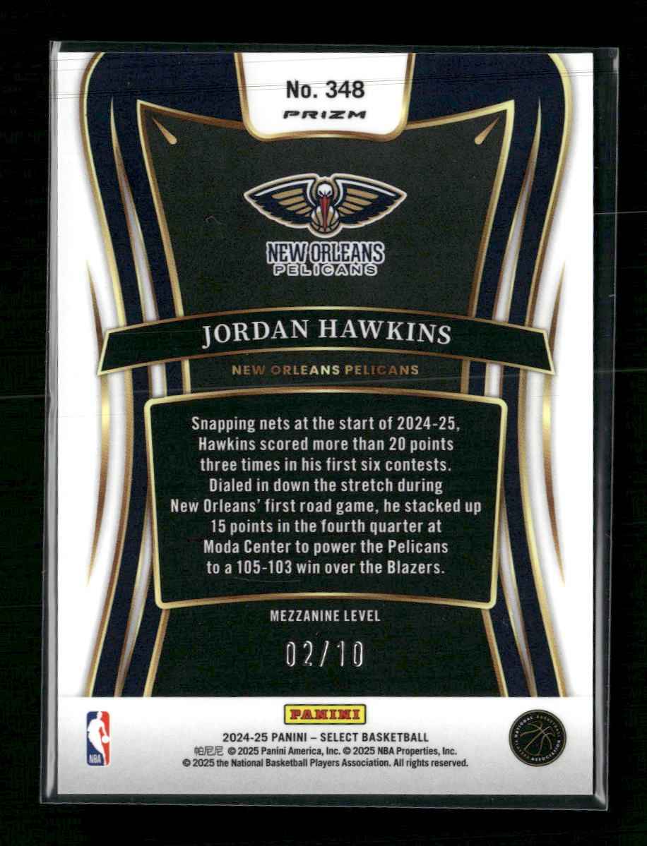 2024-25 Panini Select Gold Cracked Ice Prizm Jordan Hawkins #/10 #348