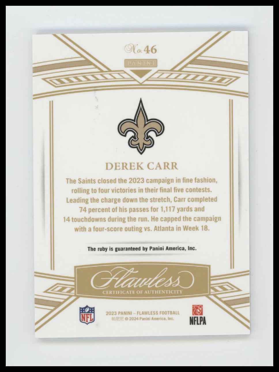 2023 Panini Flawless Derek Carr #/20 #46