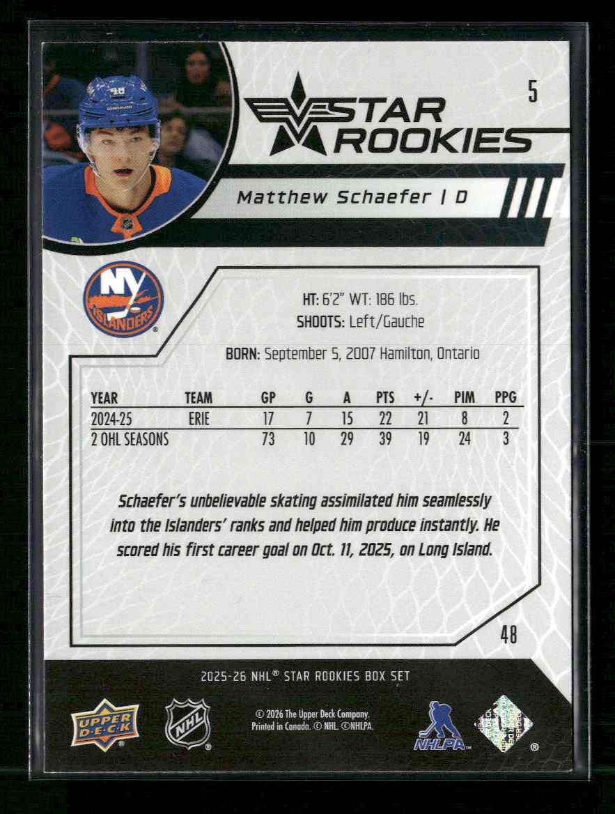 2025-26 Upper Deck Star Rookies Mathew Schaefer #5