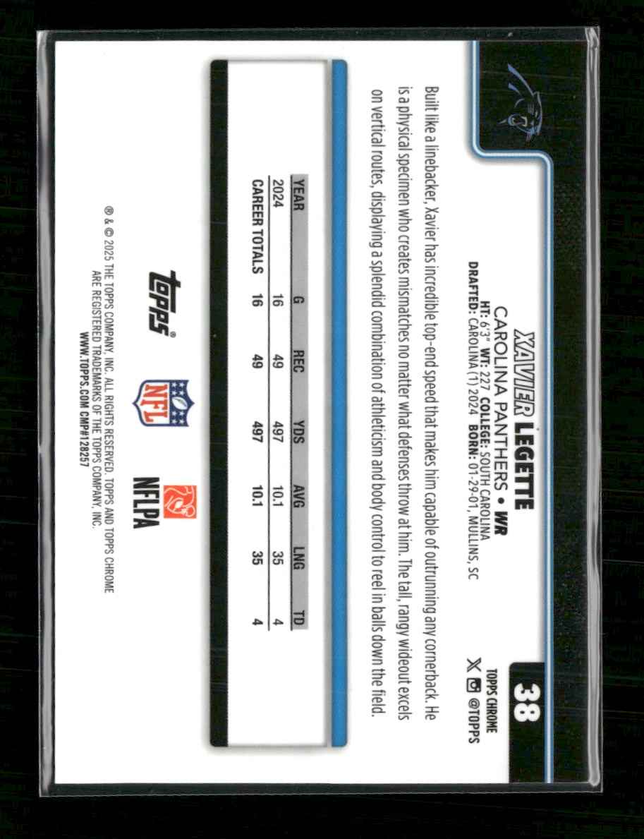 2025 Topps Chrome Football Leather Orange Xavier Legette #/25 #38