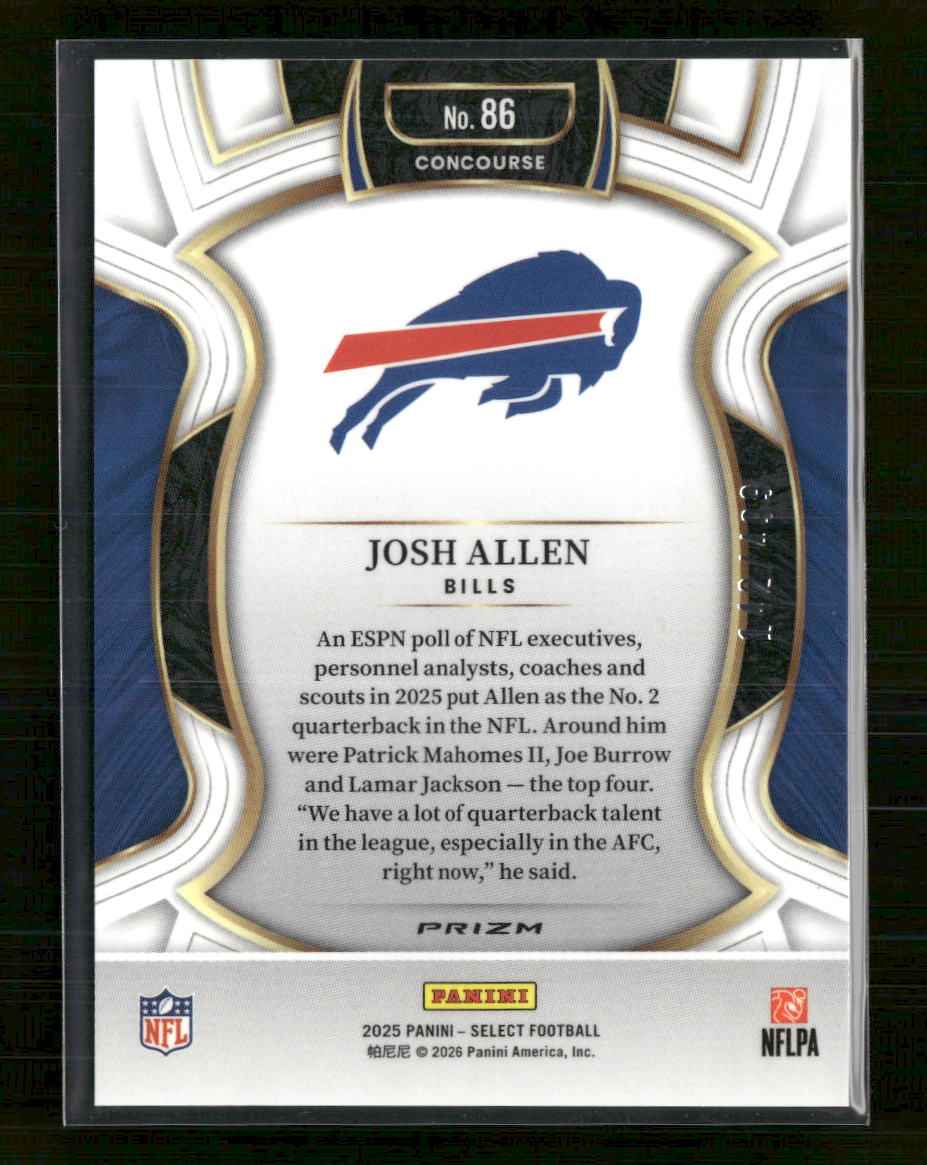 2025 Panini Select Orange Prizm Shock Josh Allen #/499 #86