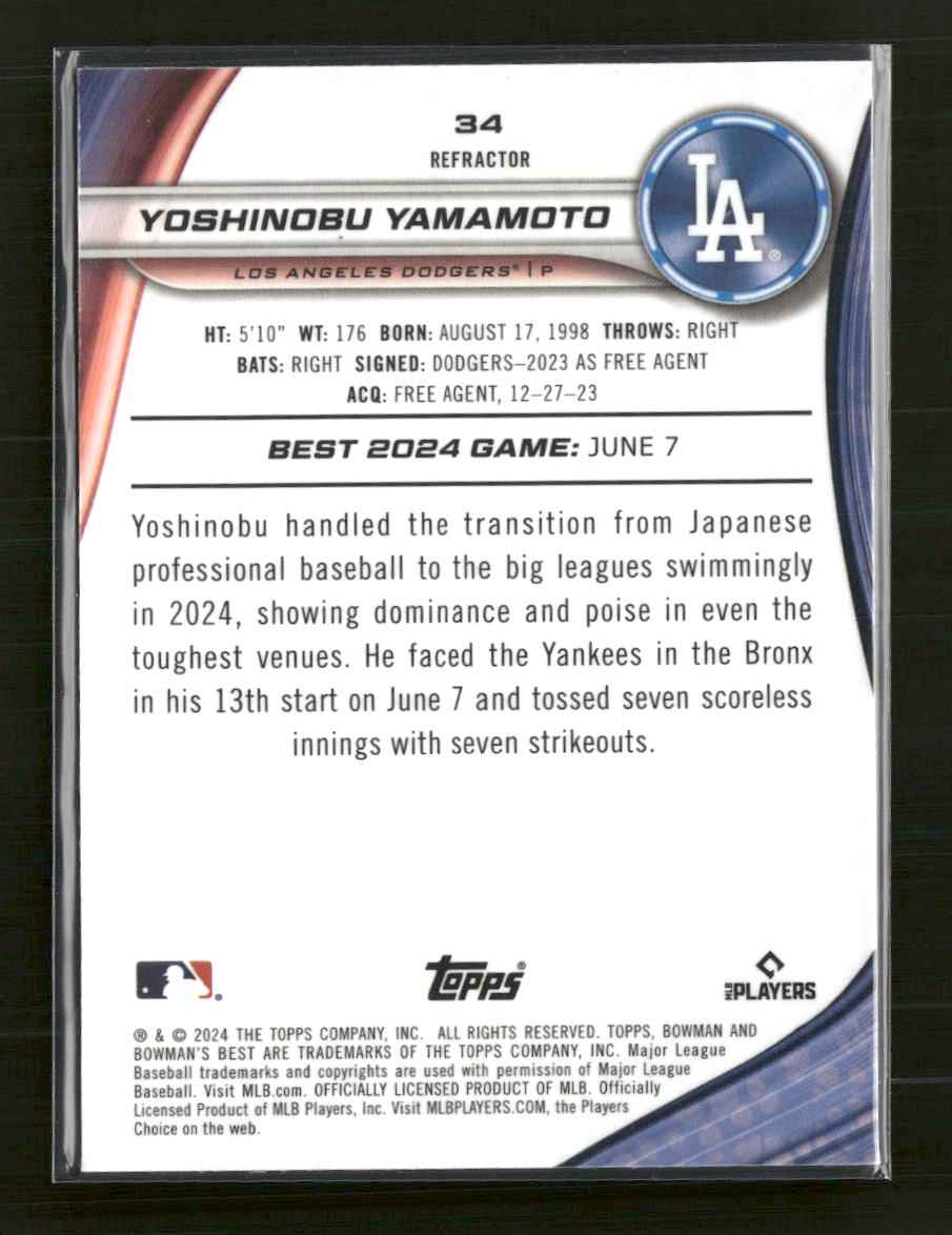 2024 Bowman's Best Yoshinobu Yamamoto Rookie #34