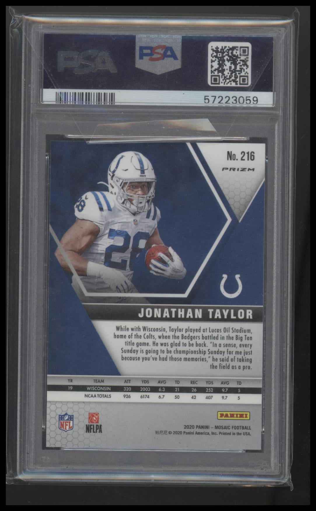 2020 Panini Mosaic Reactive Green Jonathan Taylor 10 PSA #216