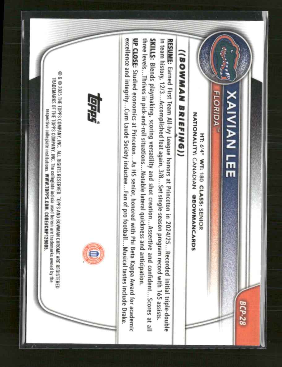 2025-26 Bowman Chrome Prospects Red Mojo Refractor Xaivian Lee #/5 #BCP-28