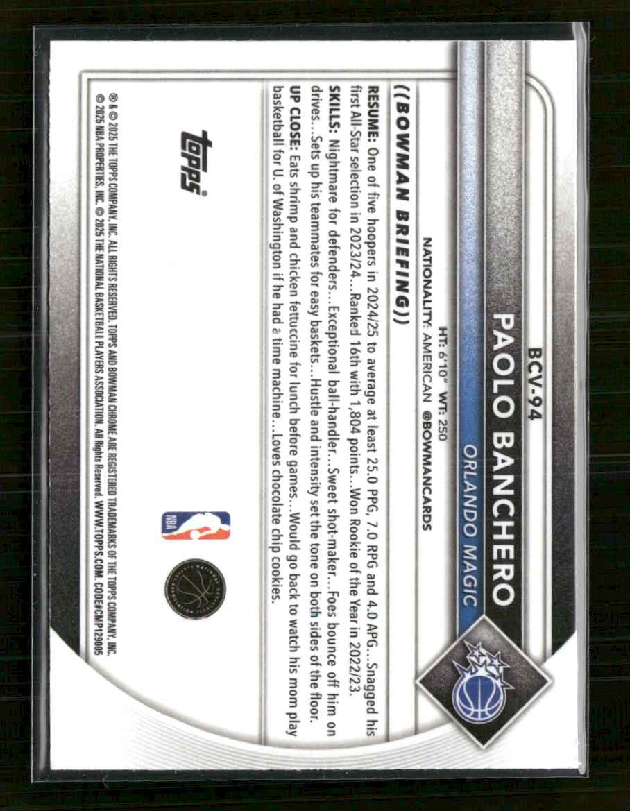 2025-26 Bowman Chrome Green Shimmer Refractor Paolo Banchero #/99 #BCV-94