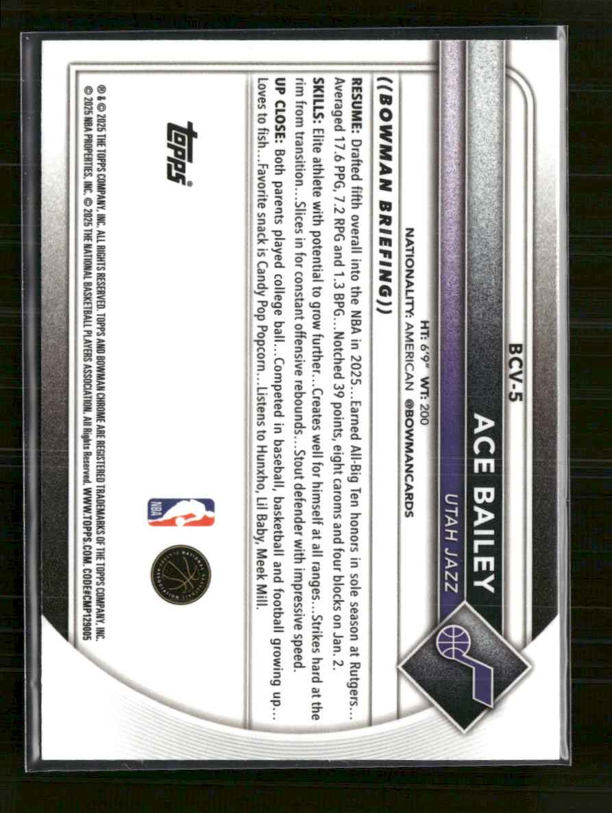 2025-26 Bowman Chrome Reptilian Green Refractor Ace Bailey #/99 #BCV-5