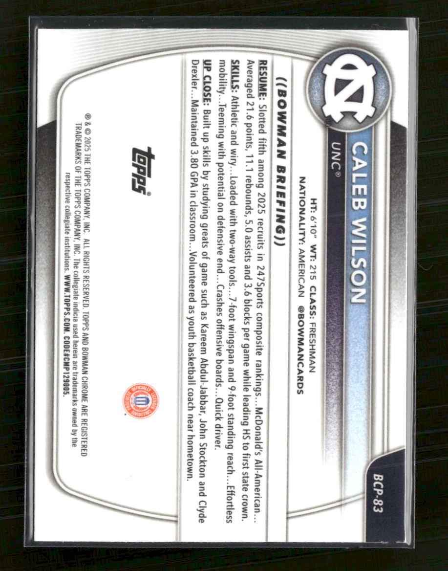 2025-26 Bowman Chrome Prospects Speckle Refractor Caleb Wilson #/299 #BCP-83