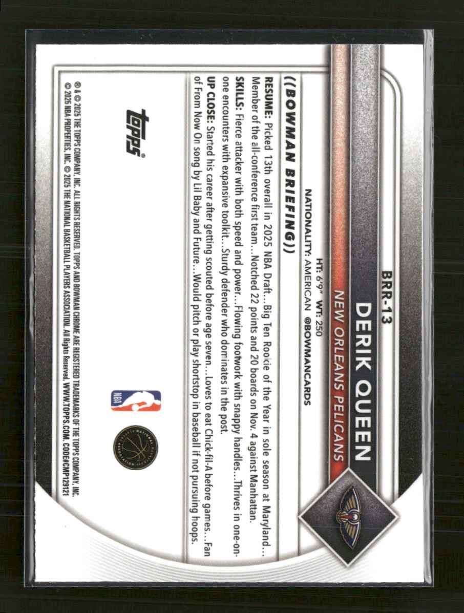 2025-26 Bowman Red Rookie Variations Derik Queen #BRR-13