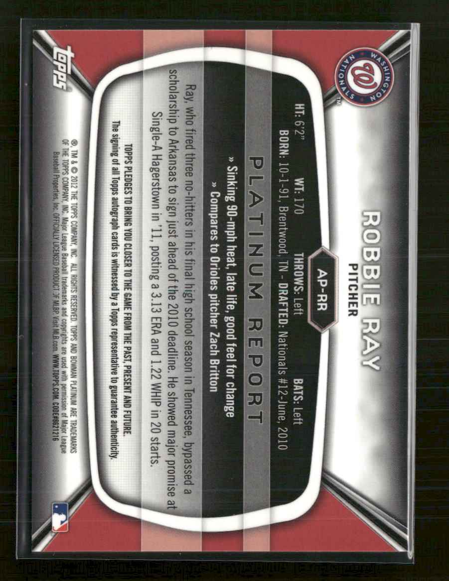 2012 Bowman Platinum Prospect Autographs Robbie Ray Auto #AP-RR