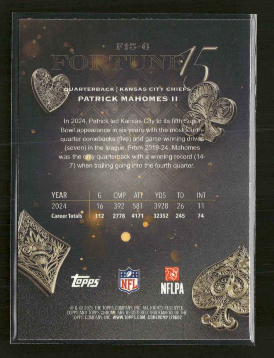 2025 Topps Chrome Fortune 15 X-Fractor Patrick Mahomes II #F15-6