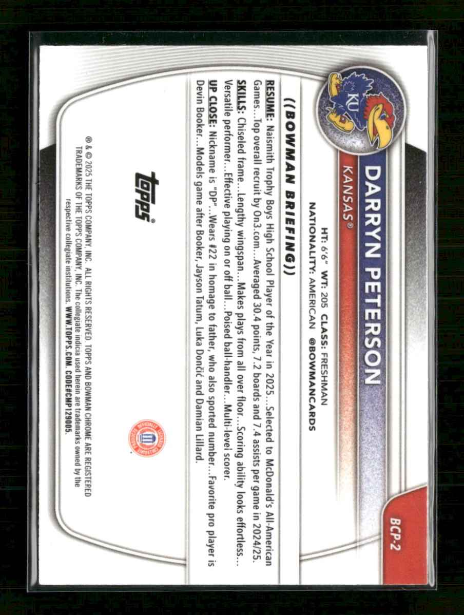 2025-26 Bowman Chrome Prospects Reptilian Refractor Darryn Peterson #BCP-2