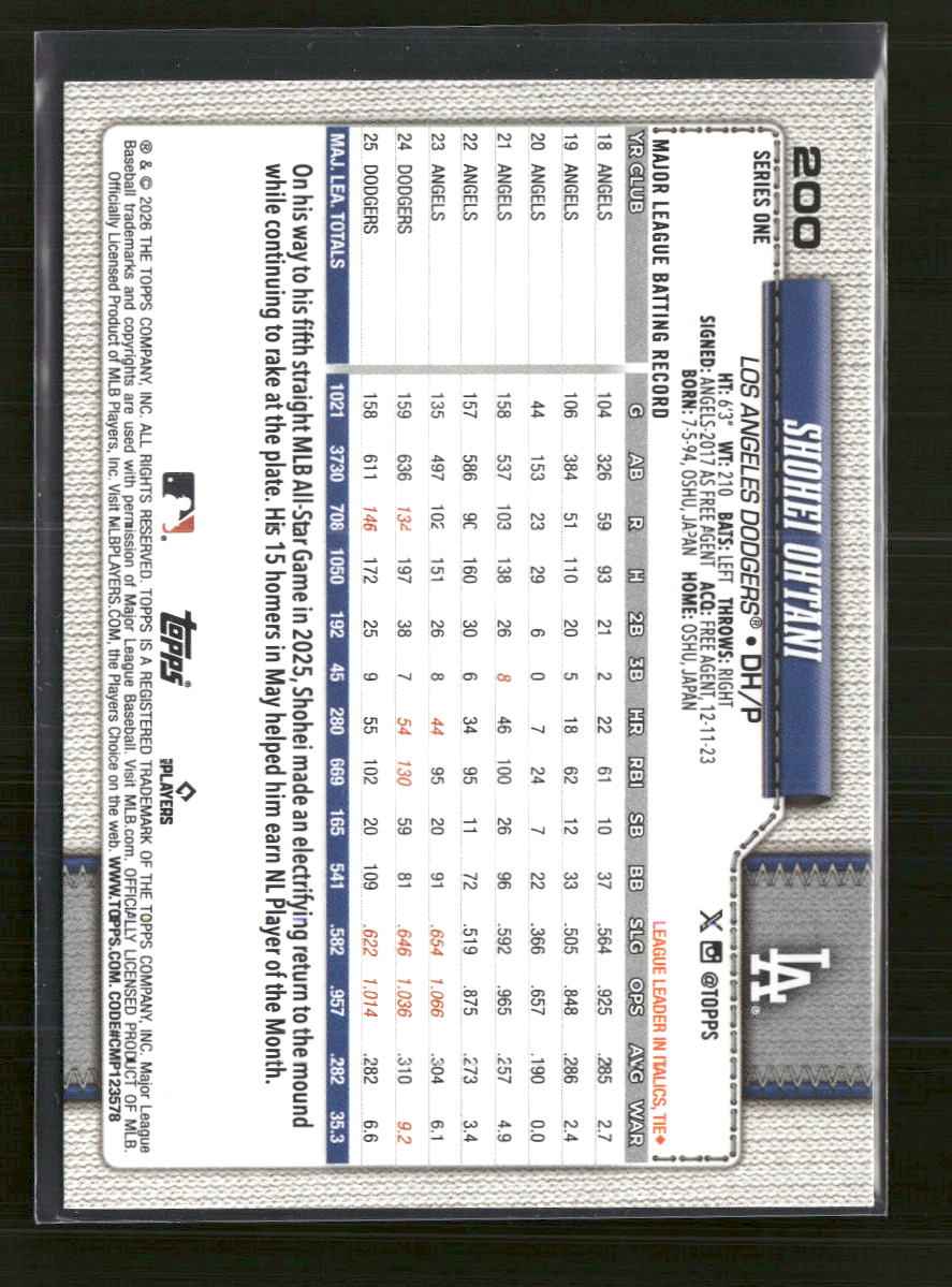 2026 Topps Dugout Peeks Shohei Ohtani #200