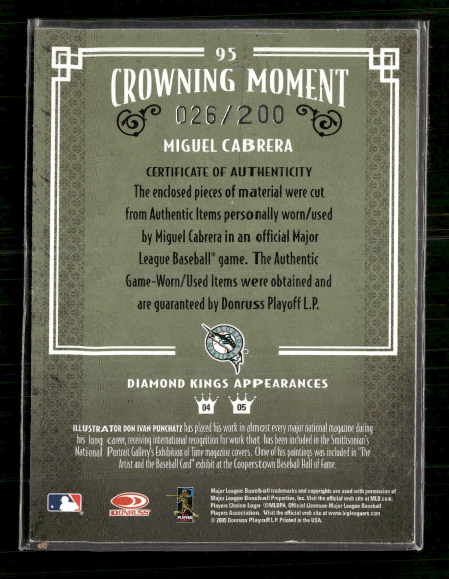 2005 Donruss Diamond Kings Materials Bronze Miguel Cabrera #/200 #95