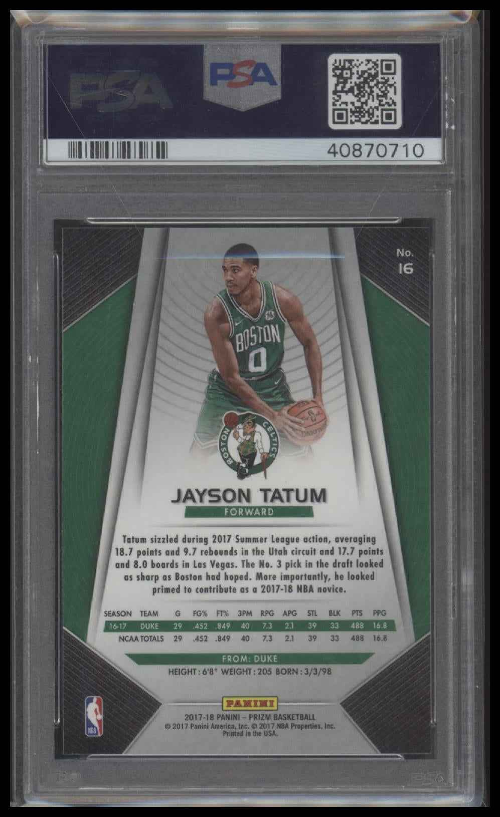 2017 Panini Prizm Jayson Tatum 10 PSA #16