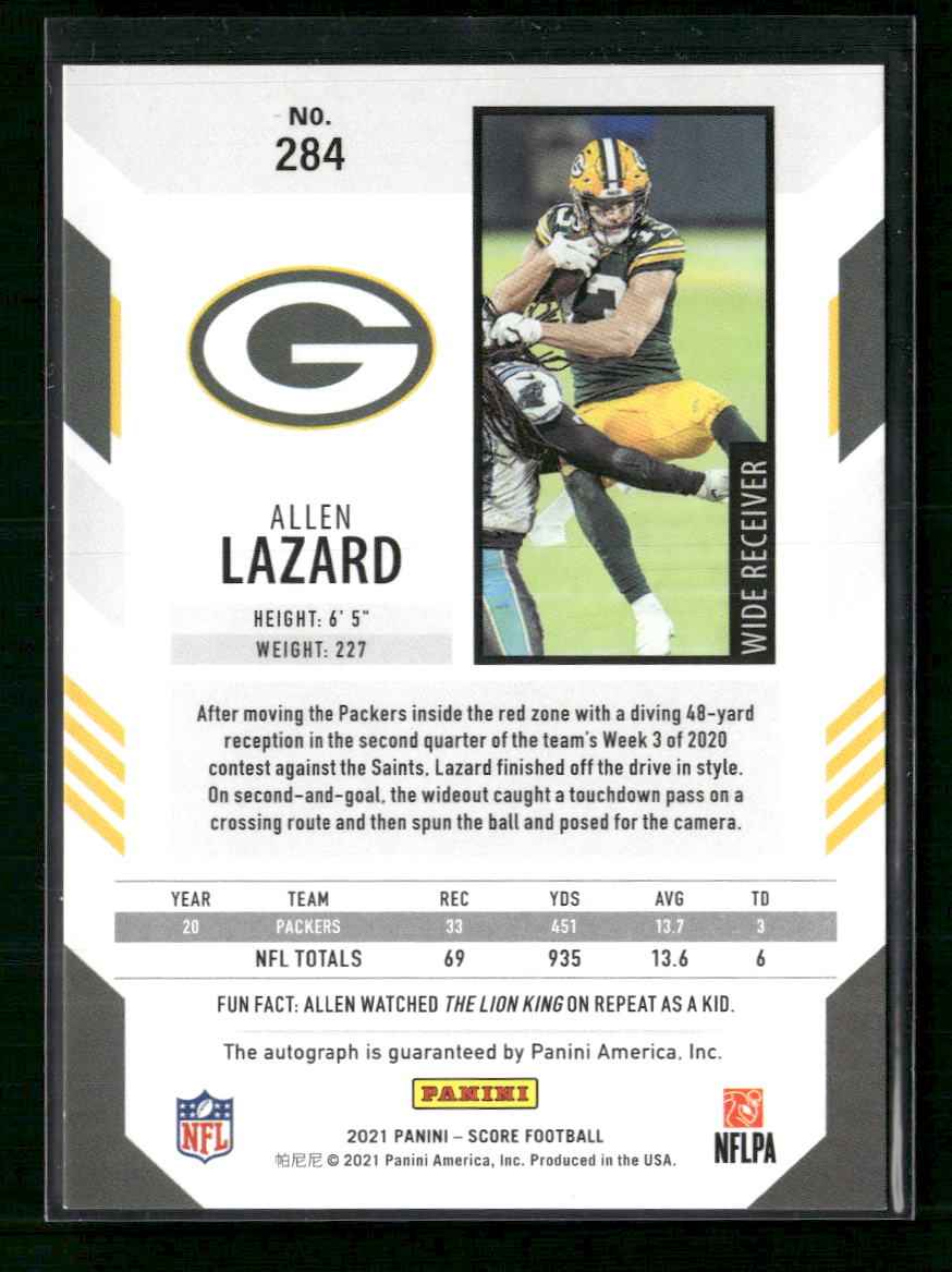 2021 Score Red Zone Allen Lazard #/20 #284