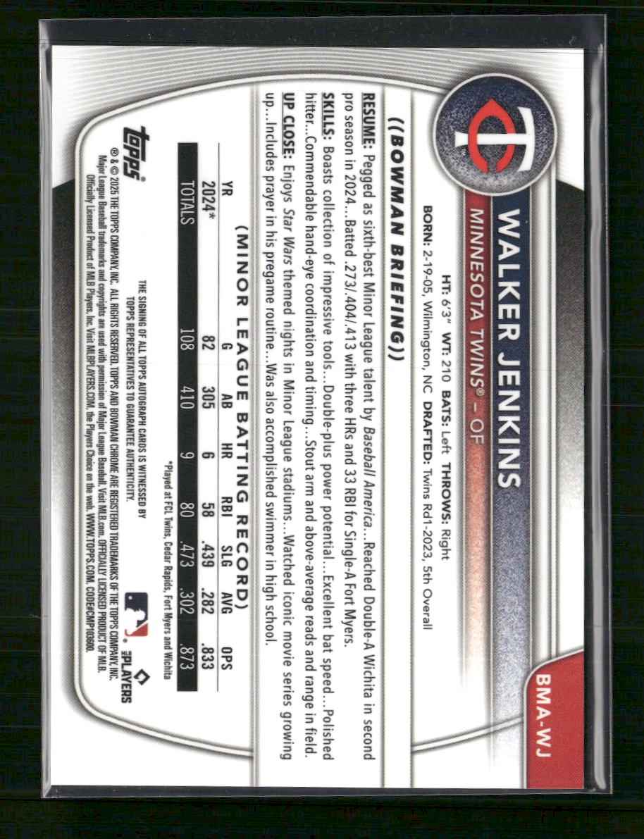 2025 Bowman Chrome Prospect Auto Green Mojo Walker Jenkins #/99 #BMA-WJ