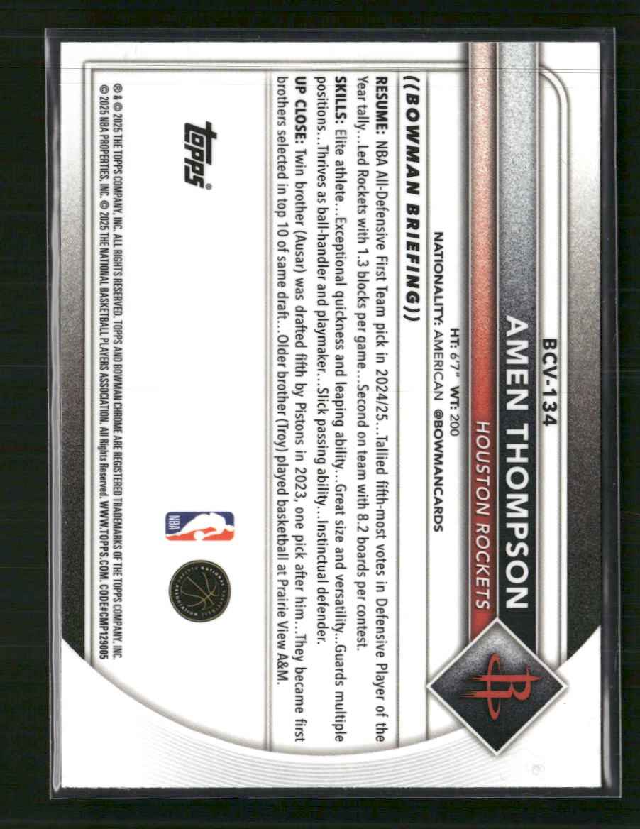 2025-26 Bowman Chrome Yellow Refractor Amen Thompson #/75 #BCV-134