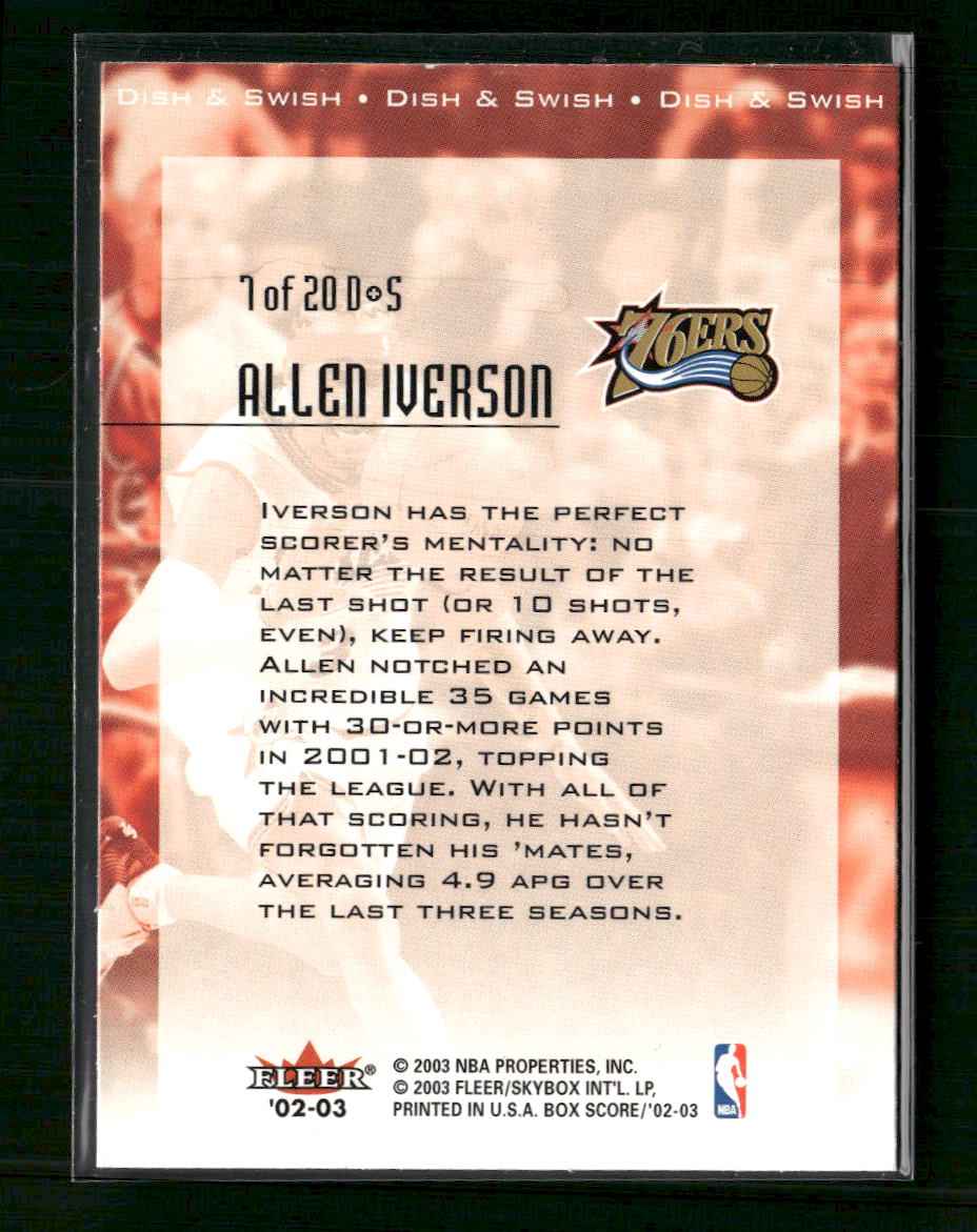 2002-03 Fleer Box Score Dish and Swish Allen Iverson #7 D&S