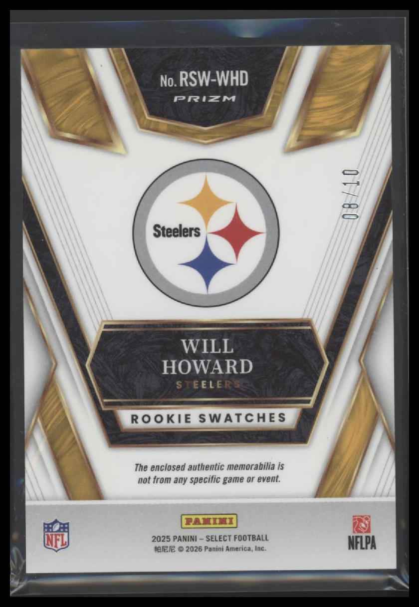 2025 Panini Select Rookie Swatches Gold Prizm Will Howard #/10 #RSW-WHD