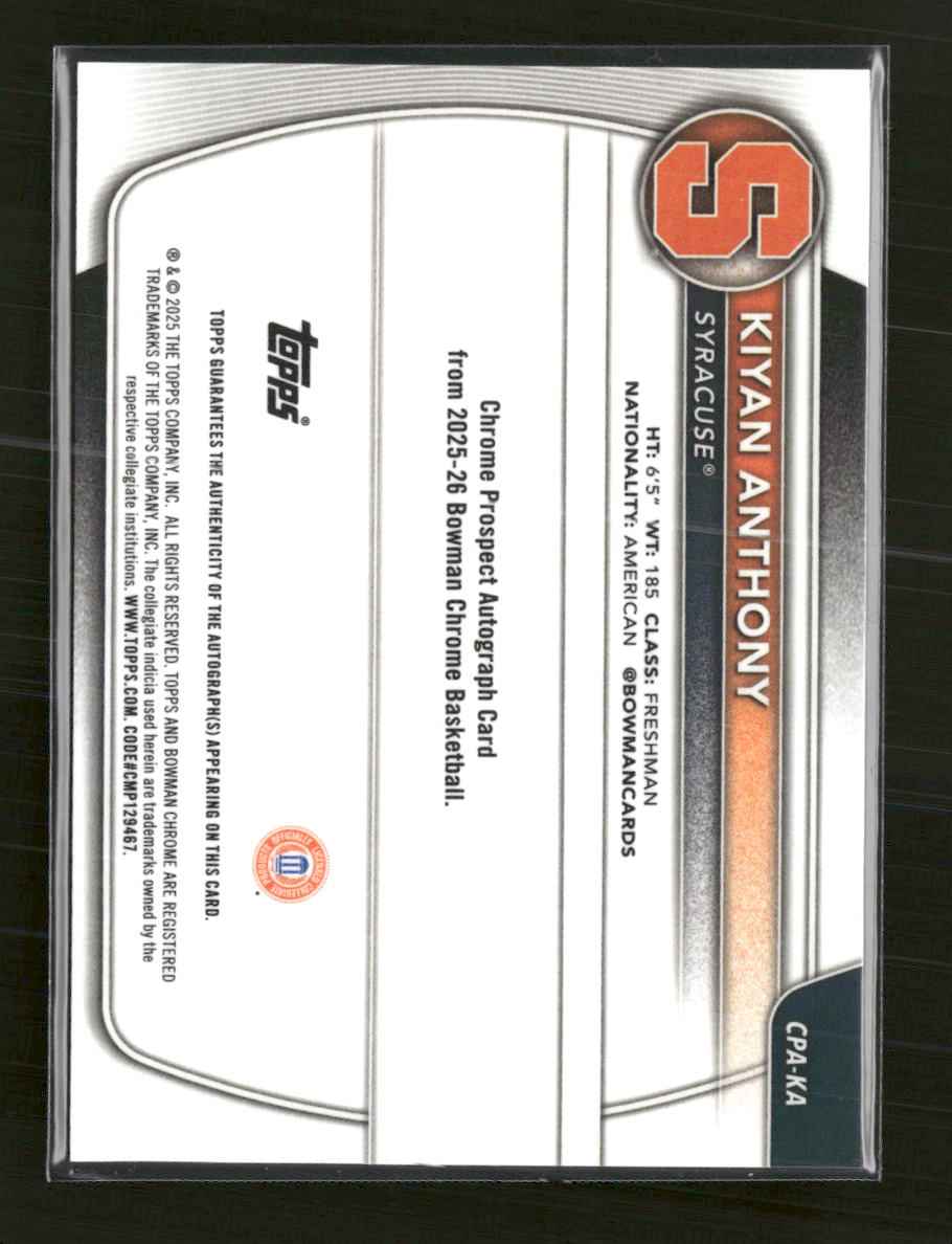 2025-26 Bowman Chrome Prospect Auto Reptilian Green Kiyan Anthony /99 CPA-KA