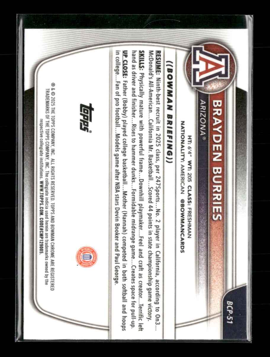 2025-26 Bowman Chrome Yellow Mojo Refractor Brayden Burries #/75 #BCP-51