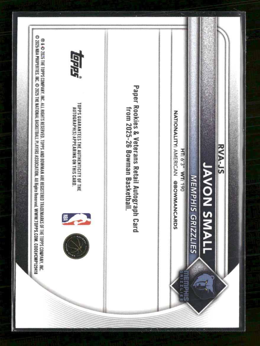 2025-26 Bowman Rookie and Veteran Auto Gold Border Javon Small #/50 Auto #RVA-JS