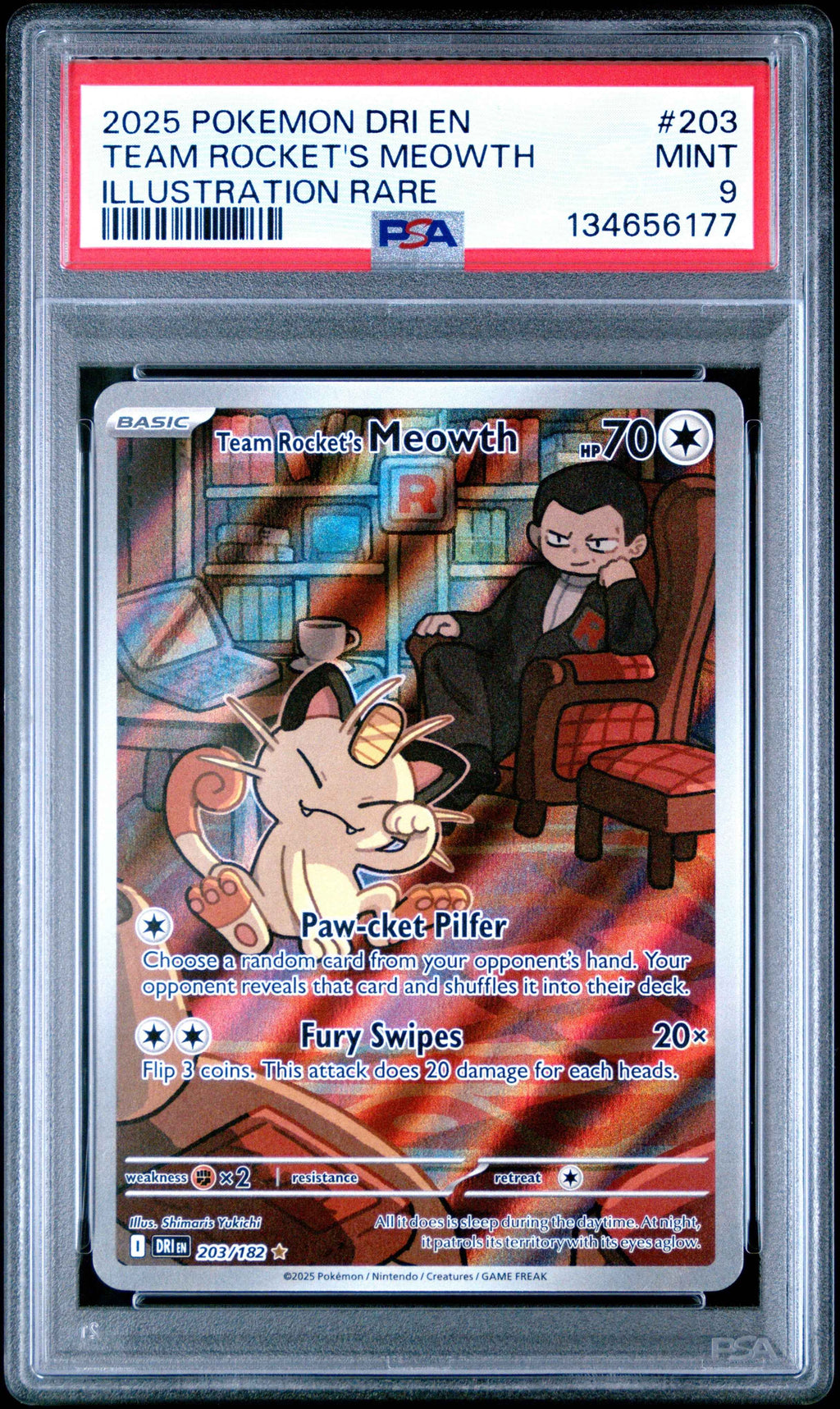 2025 Pokemon Destined Rivals Illustration Rare Team Rocket'S Meowth 9 PSA #203