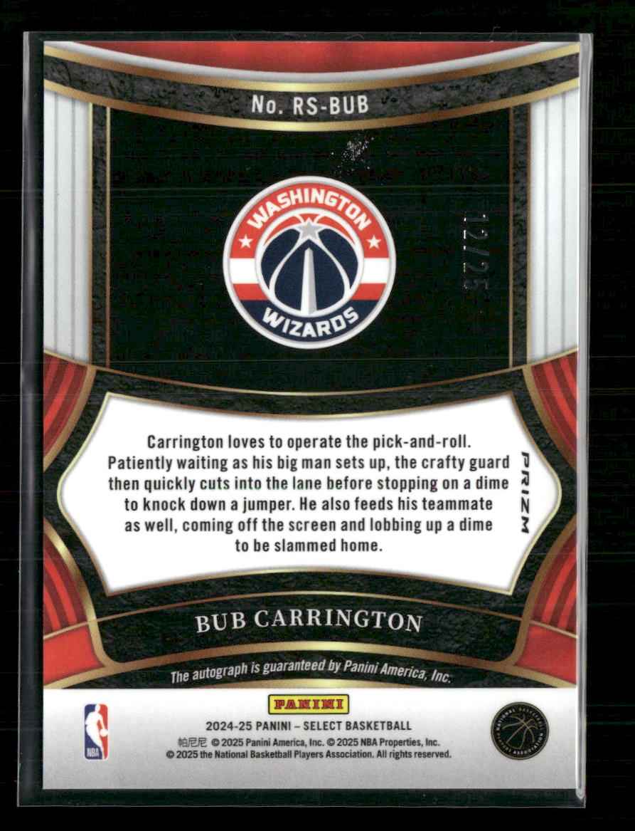 2024-25 Panini Select Rookie Auto Tie-Dye Prizms Bub Carrington #/25 #RS-BUB