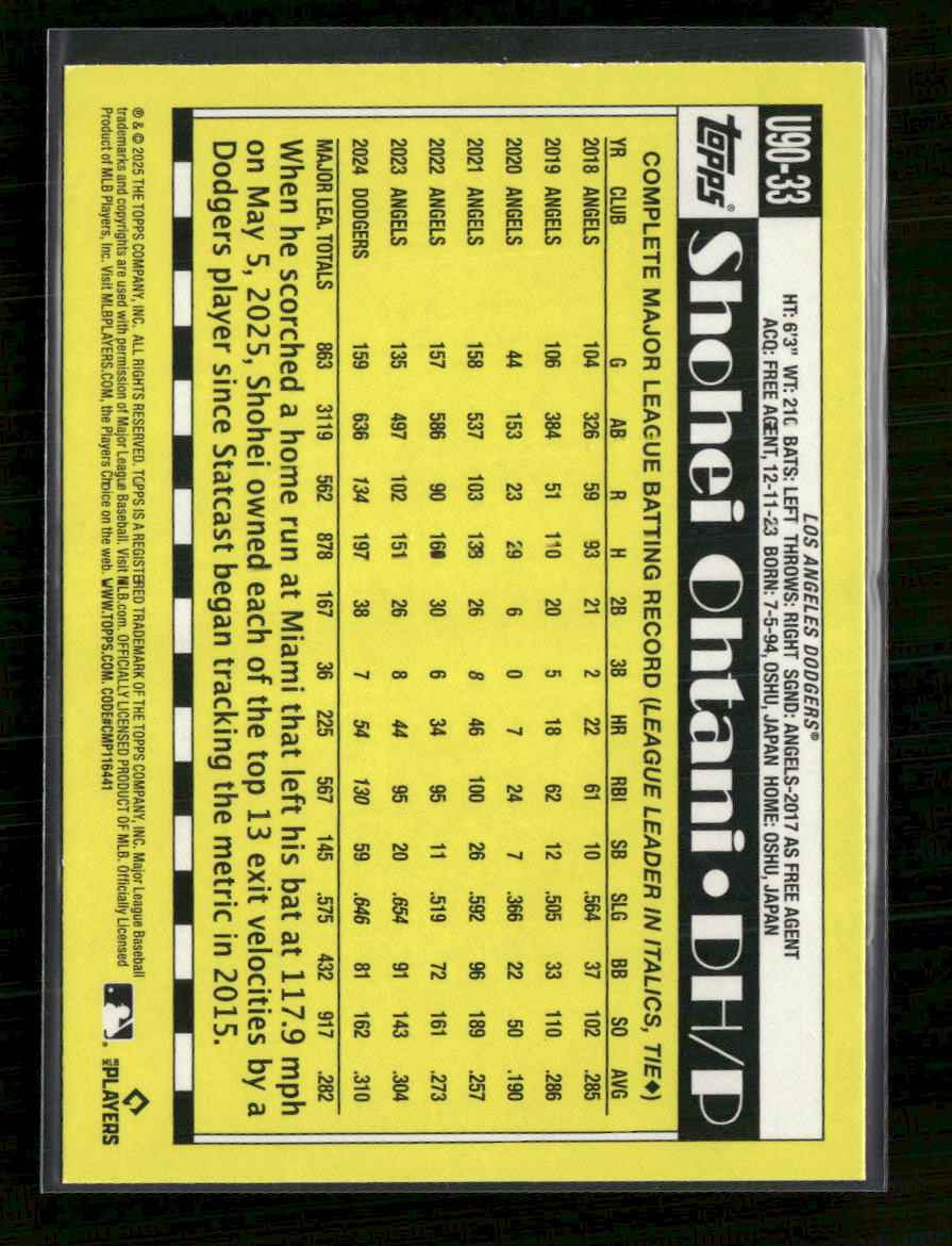 2025 Topps 1990 Baseball 35th Anniversary Holofoil Shohei Ohtani #U90-33