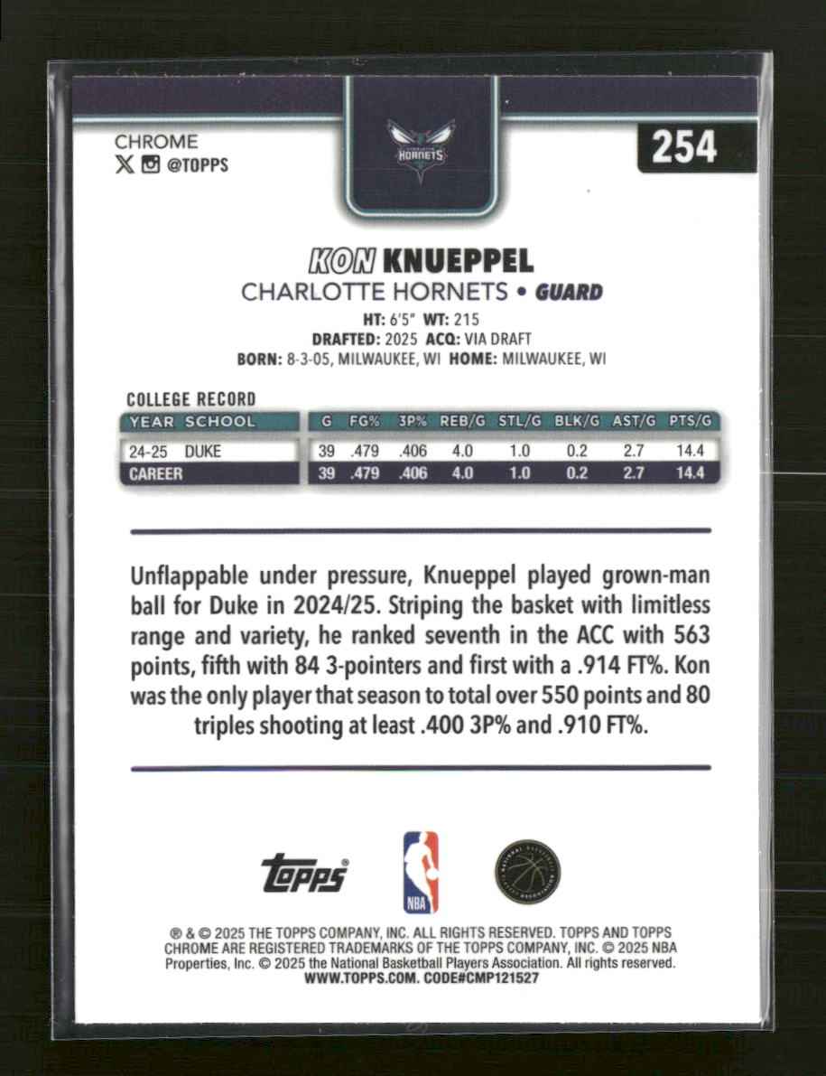 2025-26 Topps Chrome Kon Knueppel Rookie #254