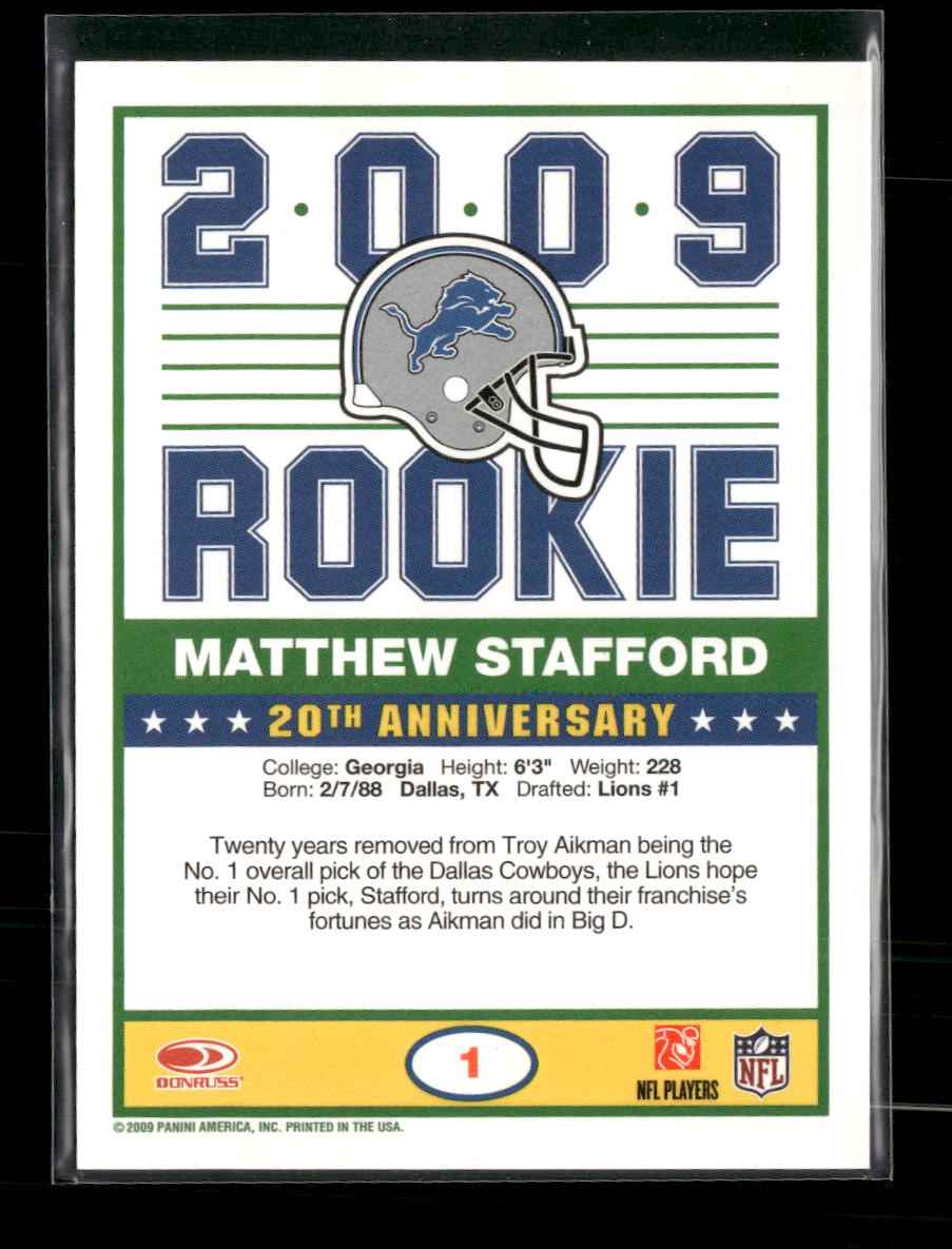 2009 Score 1989 Score Inscriptions Matthew Stafford #1