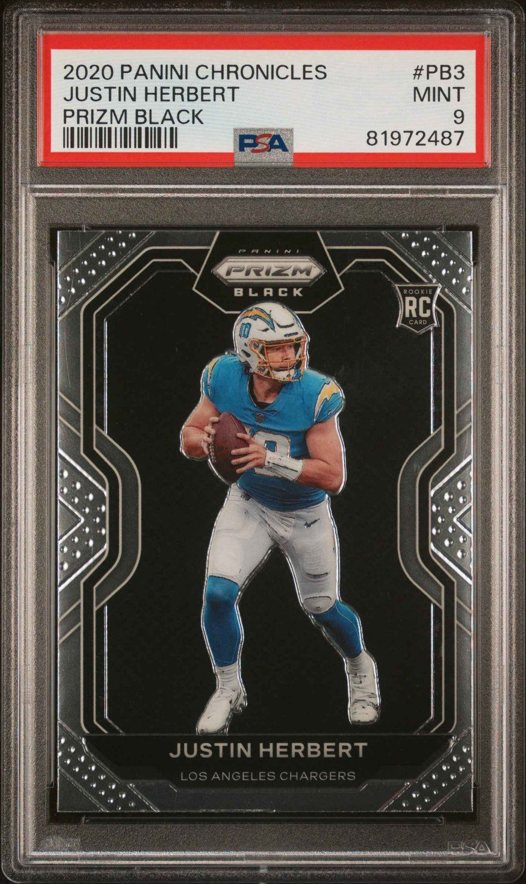 2020 Panini Chronicles Prizm Black Prizm Black Justin Herbert 9 PSA #PB3