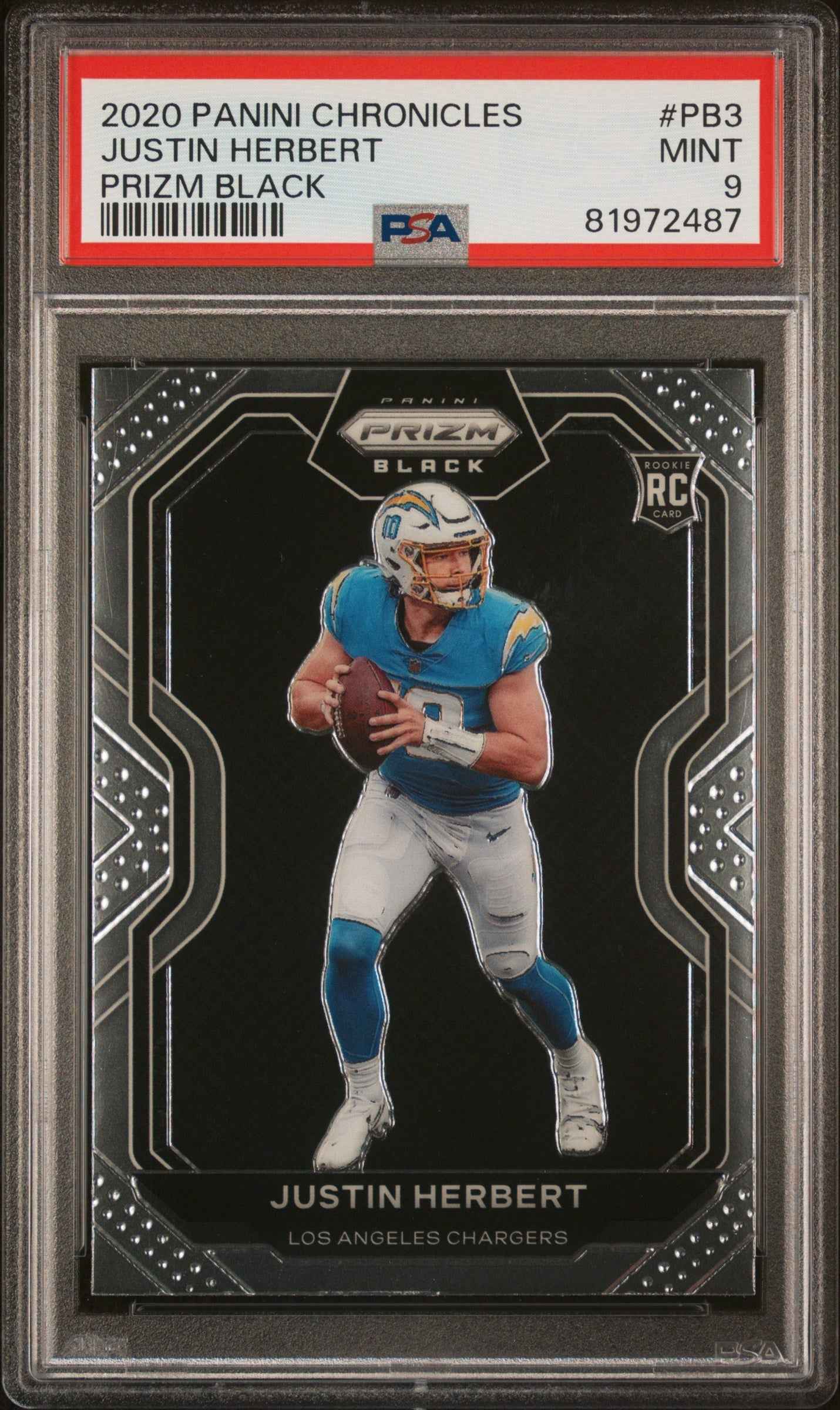 2020 Panini Chronicles Prizm Black Prizm Black Justin Herbert 9 PSA #PB3