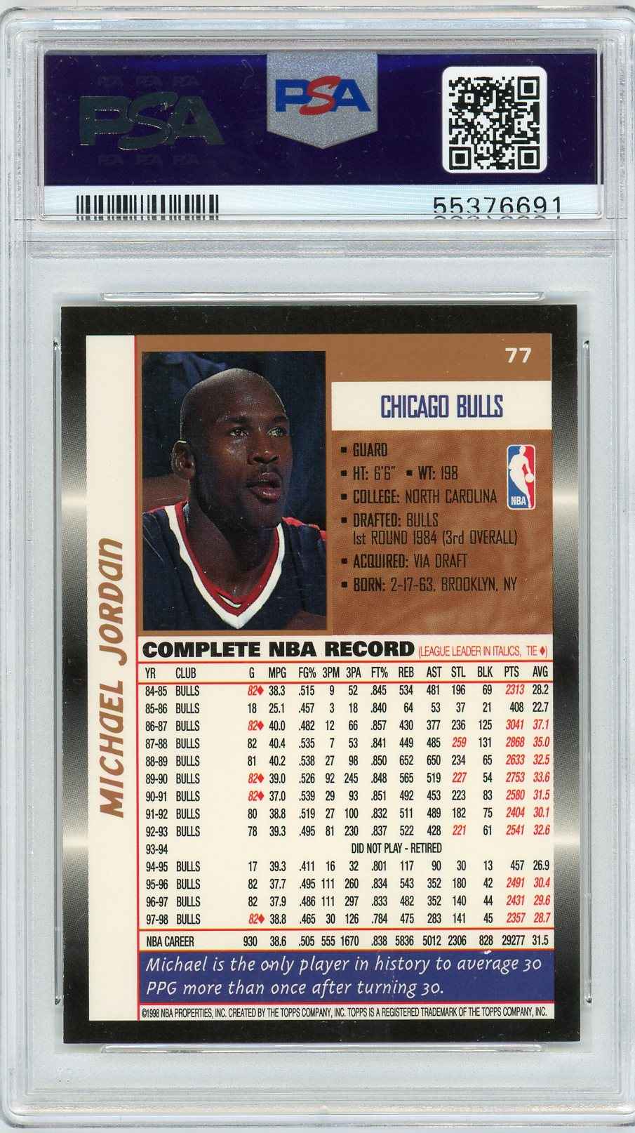 1998 Topps Michael Jordan 9 PSA #77