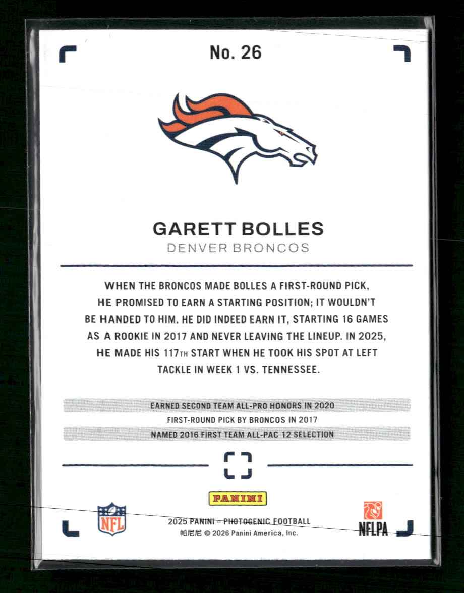 2025 Panini Photogenic Red Garett Bolles #/125 #26