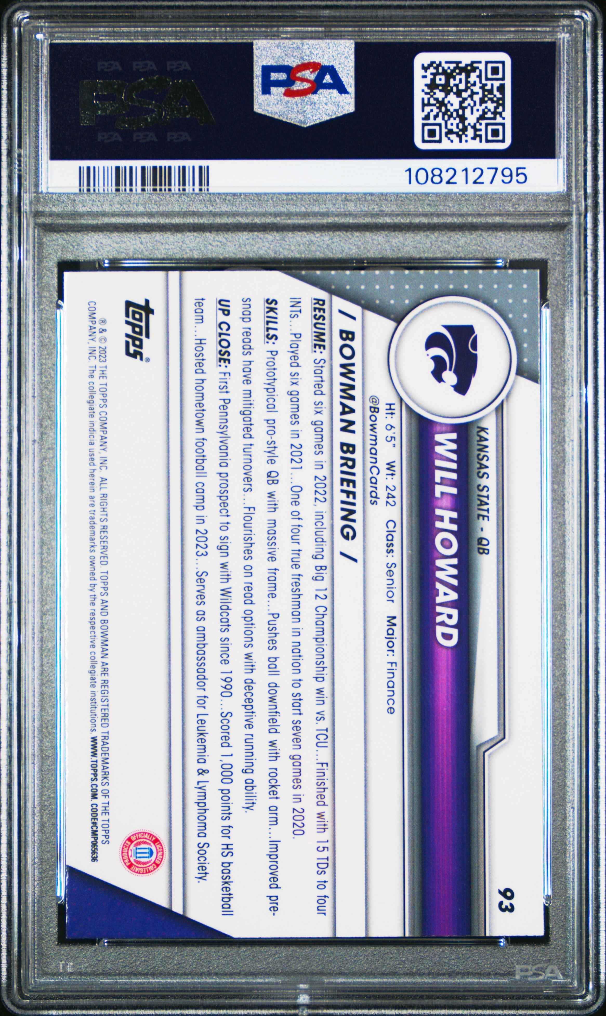 Graded 2023 Topps Bowman U Chrome Will Howard #93 Rookie RC Football Card PSA 10 Gem Mint