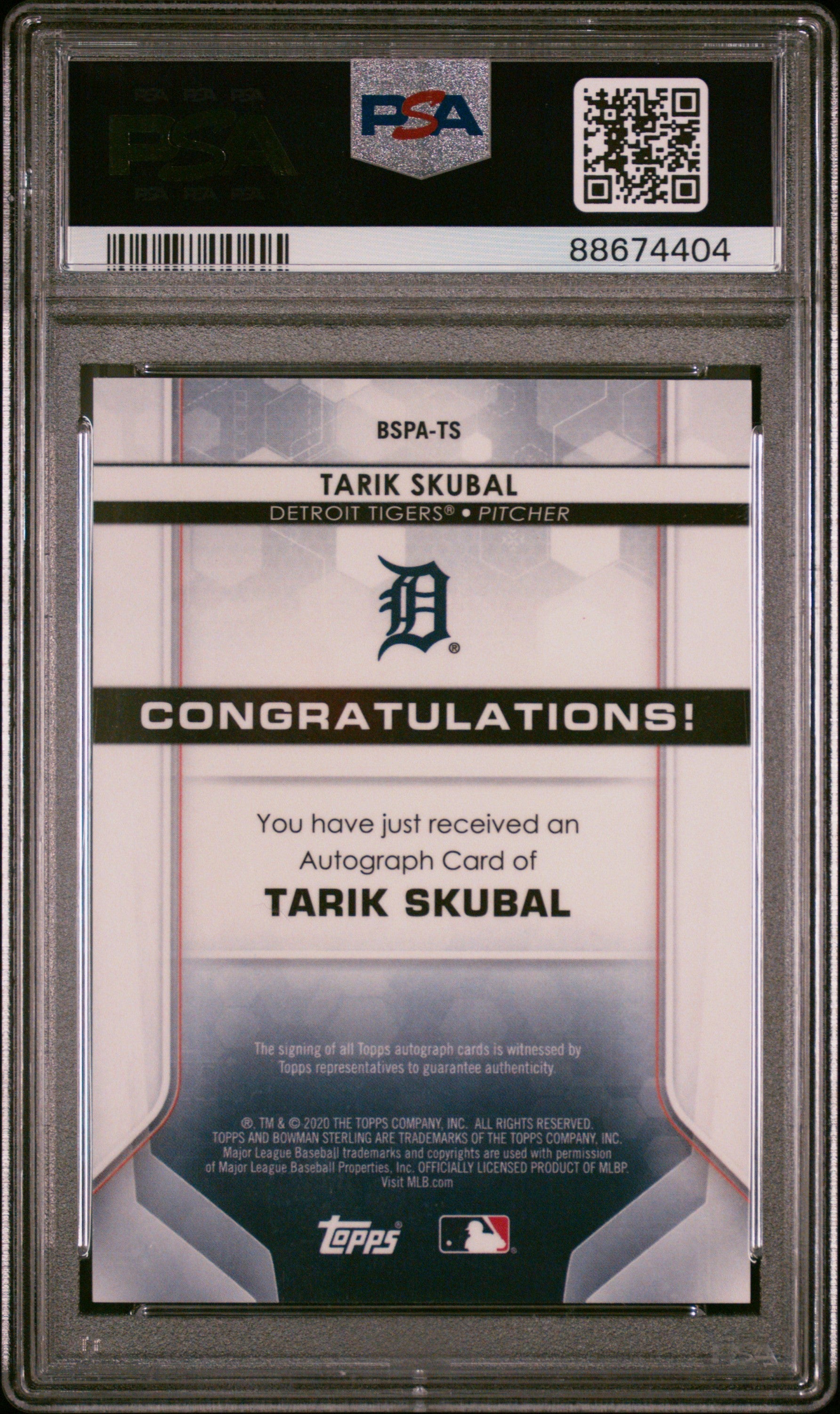 Graded 2020 Topps Bowman Sterling Tarik Skubal #TS Prospects Autographs Rookie RC Baseball Card PSA 10 Gem Mint