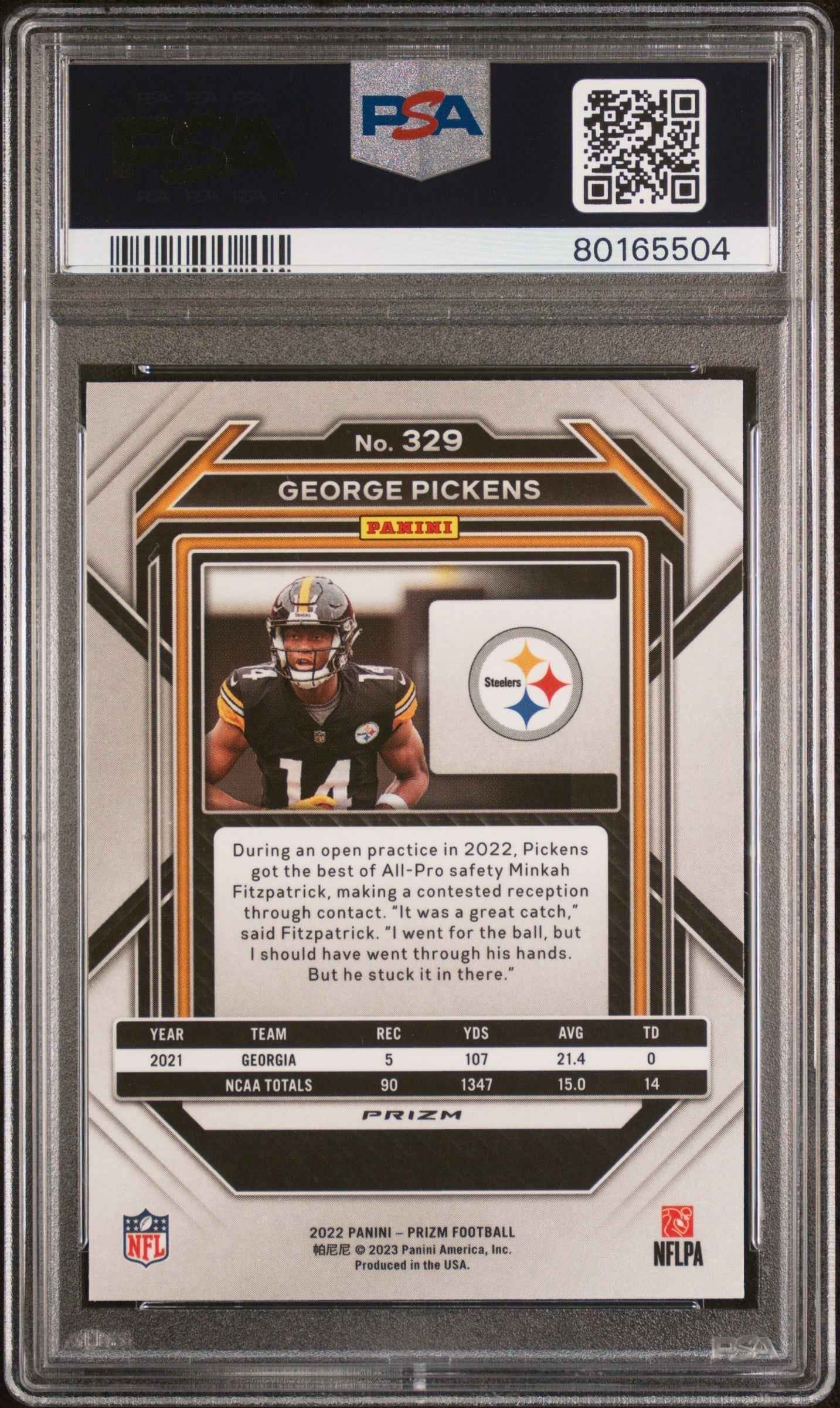 Graded 2022 Panini Prizm George Pickens #329 Orange Ice Rookie RC Football Card PSA 10 Gem Mint