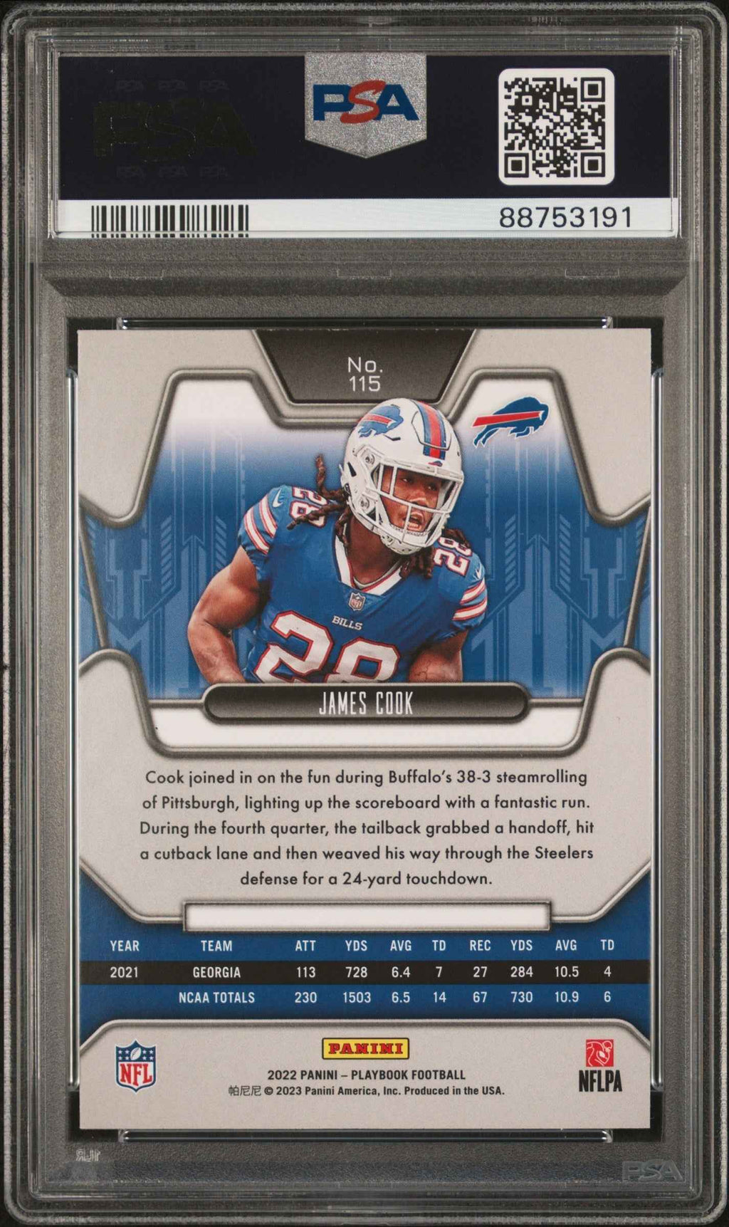 Graded 2022 Panini Playbook James Cook #115 Mosaic Rookie RC Football Card PSA 10 Gem Mint