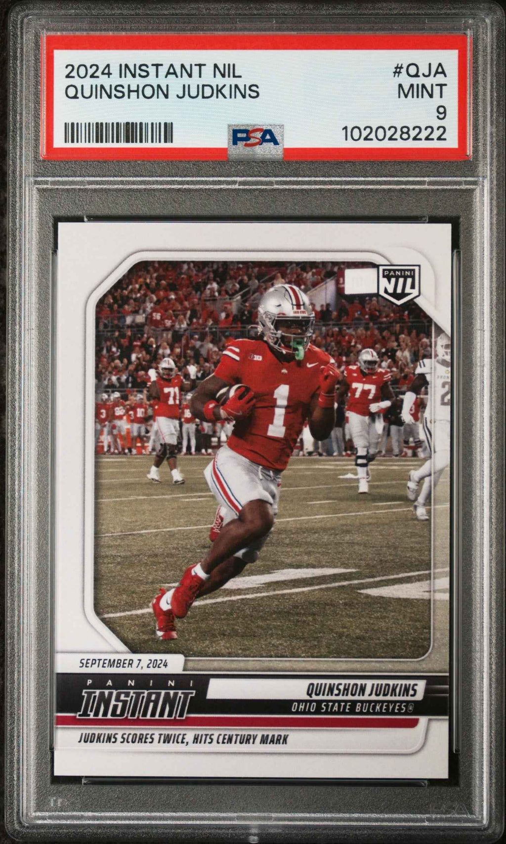 Graded 2024 Panini Instant NIL Quinshon Judkins #QJA Rookie RC Football Card PSA 9 Mint