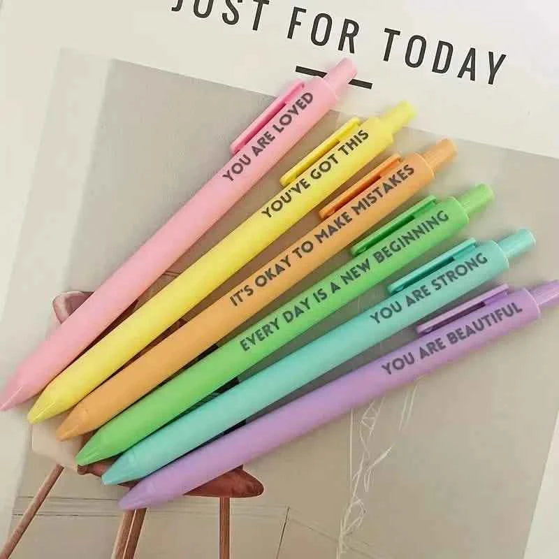 6-Pack: Motivational Rollerball Pens - Positive Message Writing Pens for Journaling