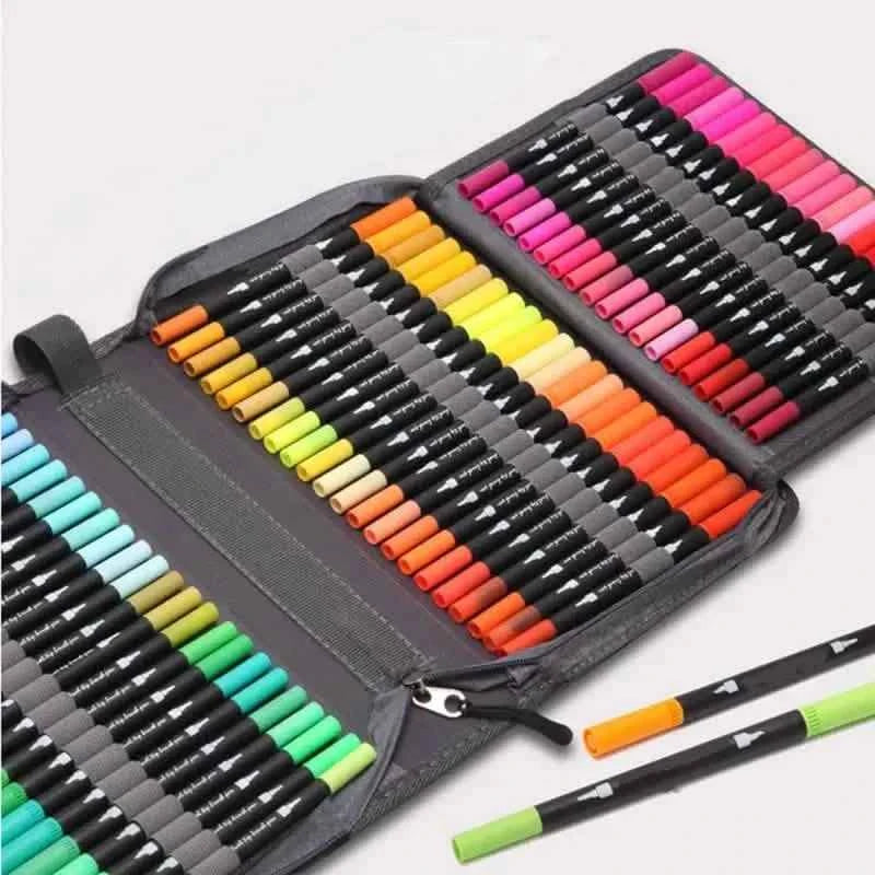 60-Pieces: Vibrant Double-Tip Brush Pens - Artist-Grade Fine & Brush Markers